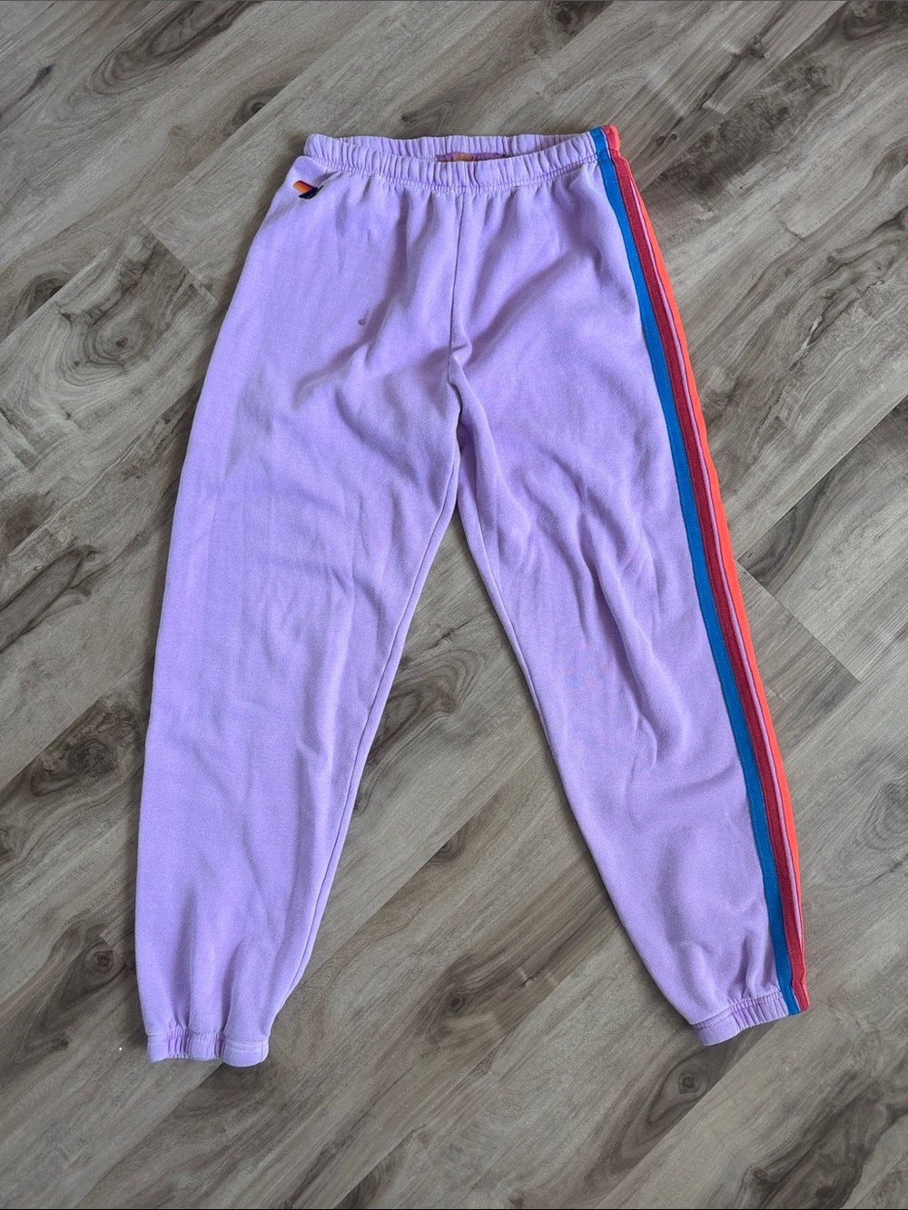 Aviator Nation Lilac purple Joggers sweatpants Rainbow Side Stripes M cute